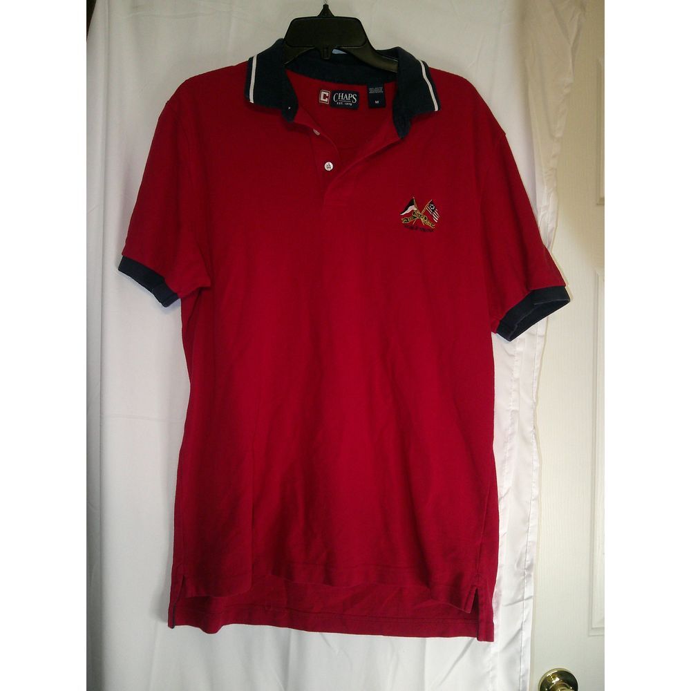 Chaps Red Cotton Polo Shirt with Navy‎ Trim and Embroidered Logo Medium